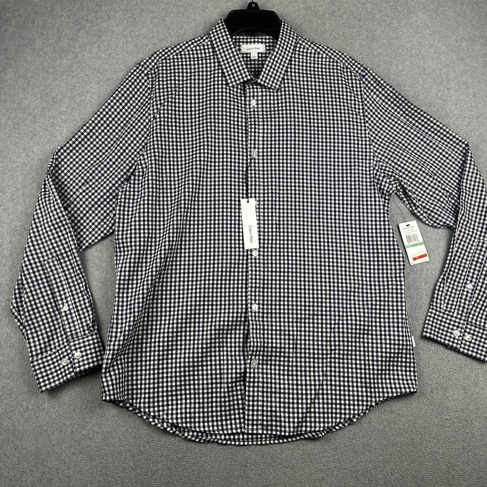 Calvin Klein Shirt Mens Large Purple Traviata Plaid Button Up Long Sleeve Casual